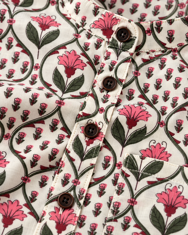 Floral Print Half Sleeve Cotton Short Kurta for Men