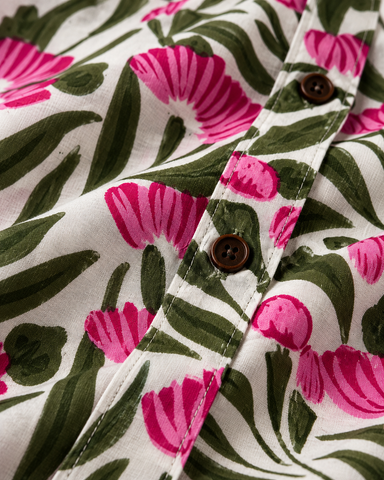 Floral Print Half Sleeve Cotton Short Kurta for Men