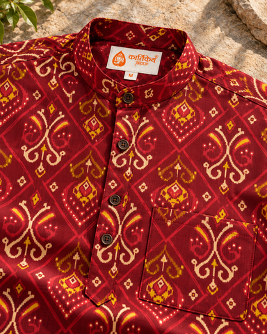 Floral Print Half Sleeve Cotton Short Kurta for Men - Festive Edit