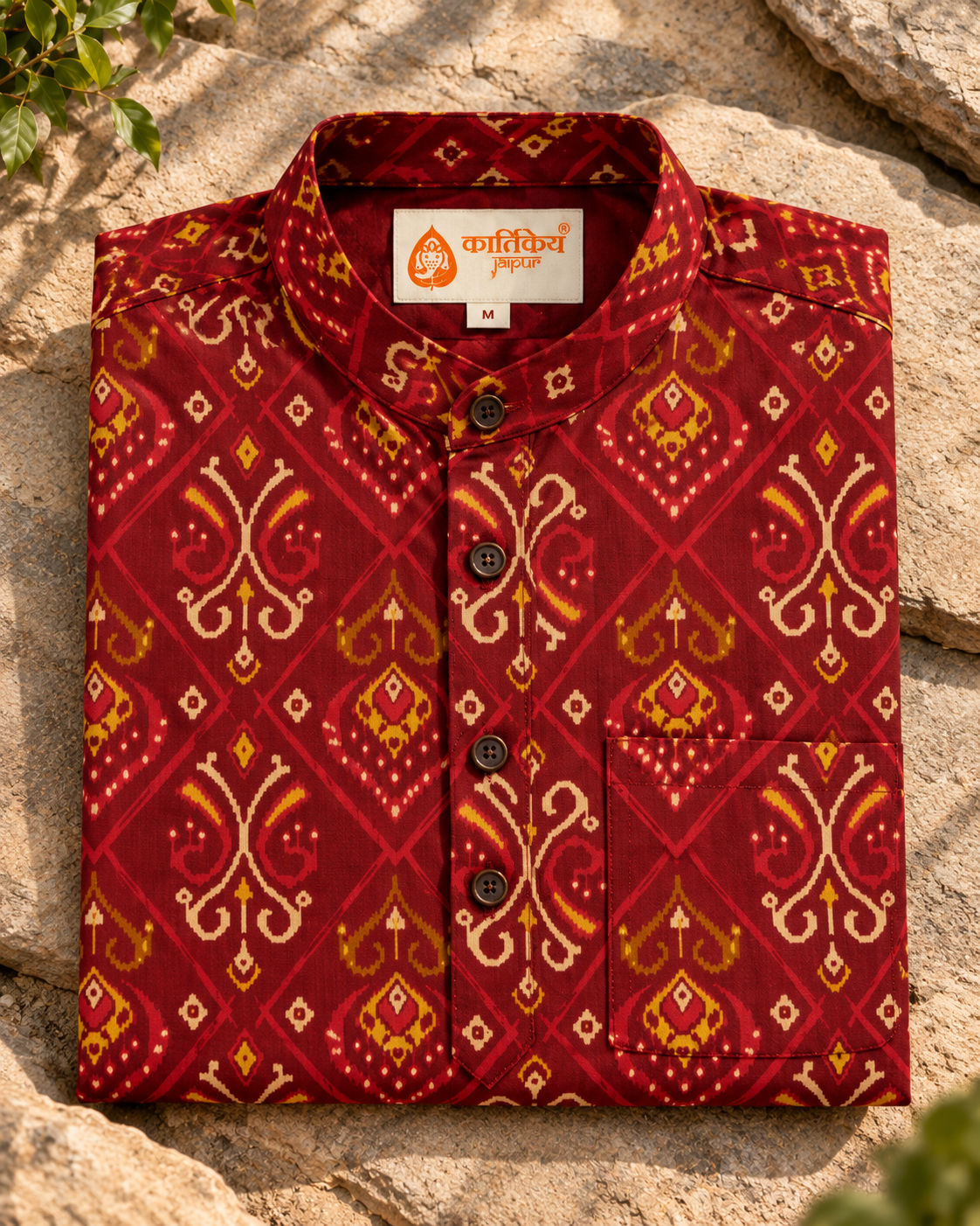 Floral Print Half Sleeve Cotton Short Kurta for Men - Festive Edit