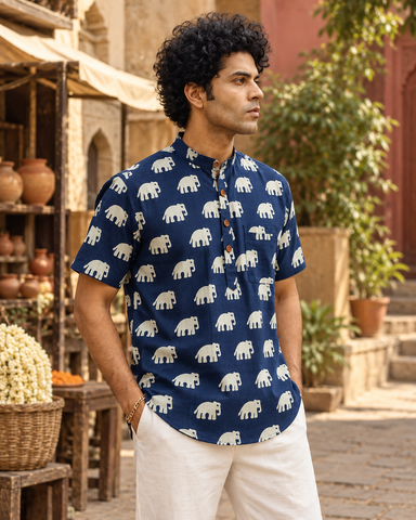 Bold Elephant Classic Short Kurta For Men - Festive edit