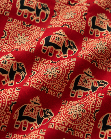 Elephant Print Half Sleeve Cotton Short Kurta for Men - Festive Edit