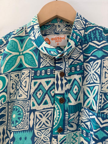 Sanganeri Print Half Sleeve Cotton Short Kurta for Men