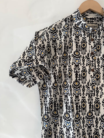 Bagru Print Half Sleeve Cotton Short Kurta for Men