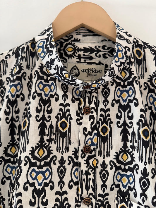 Bagru Print Half Sleeve Cotton Short Kurta for Men