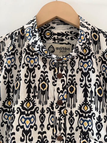 Bagru Print Half Sleeve Cotton Short Kurta for Men