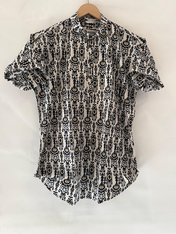 Bagru Print Half Sleeve Cotton Short Kurta for Men