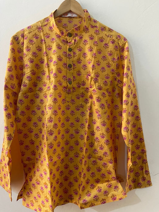 Haldi Ceremony Sanganeri Print Cotton Short Kurta