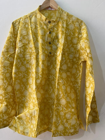 Sanganeri haldi Print Traditional Cotton Short Kurta