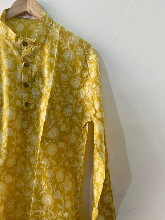 Sanganeri haldi Print Traditional Cotton Short Kurta