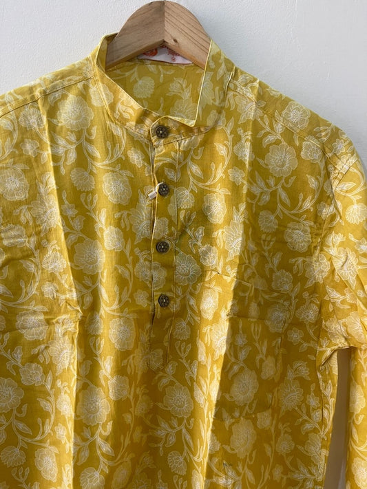 Sanganeri haldi Print Traditional Cotton Short Kurta