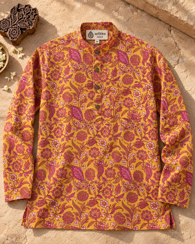 Festive Edit Sanganeri Print Traditional Cotton Short Kurta