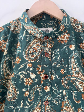 Floral Print Half Sleeve Cotton Short Kurta for Men