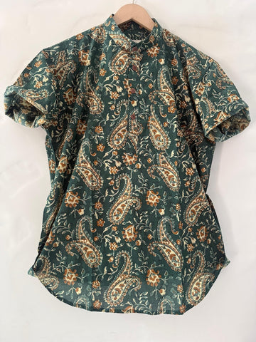 Floral Print Half Sleeve Cotton Short Kurta for Men