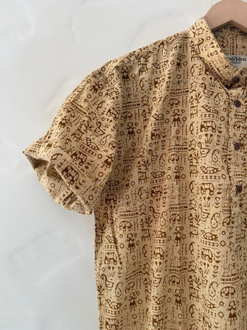 Tribal Print Half Sleeve Cotton Short Kurta for Men