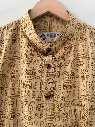 Tribal Print Half Sleeve Cotton Short Kurta for Men