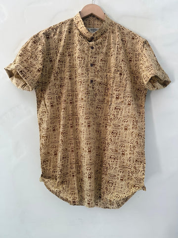Tribal Print Half Sleeve Cotton Short Kurta for Men