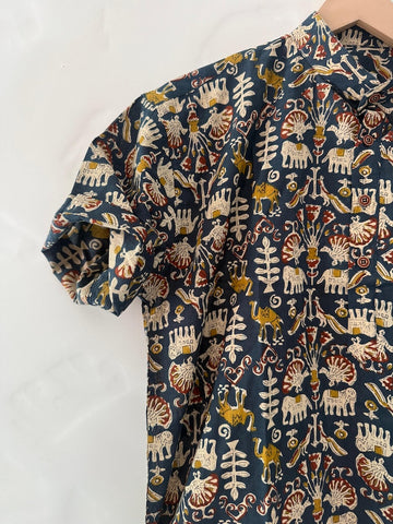 Tribal Print Half Sleeve Cotton Short Kurta for Men