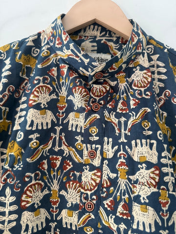 Tribal Print Half Sleeve Cotton Short Kurta for Men