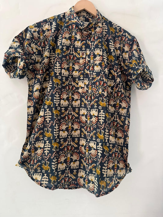 Tribal Print Half Sleeve Cotton Short Kurta for Men