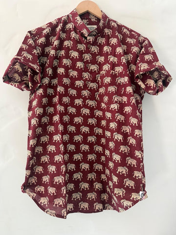 Classic Elephant Print Half Sleeve Cotton Short Kurta for Men