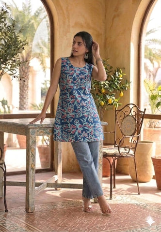 Bagru Block Printed Cotton Short Kurti