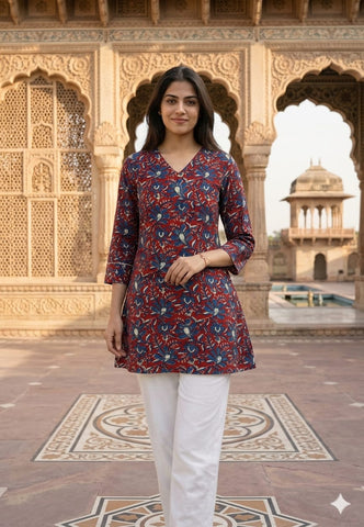 Bagru Block Printed Cotton Short Kurti