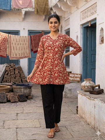 Bagru Block Printed Cotton Short Kurti