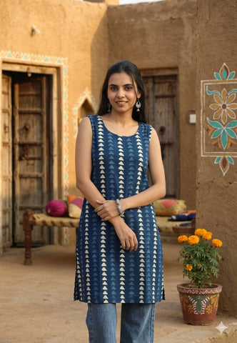 Bagru Block Printed Cotton Short Kurti