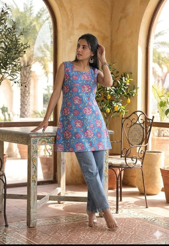 Bagru Block Printed Cotton Short Kurti