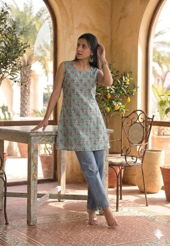 Bagru Block Printed Cotton Short Kurti