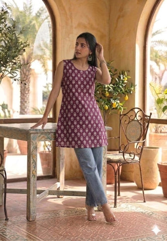 Bagru Block Printed Cotton Short Kurti
