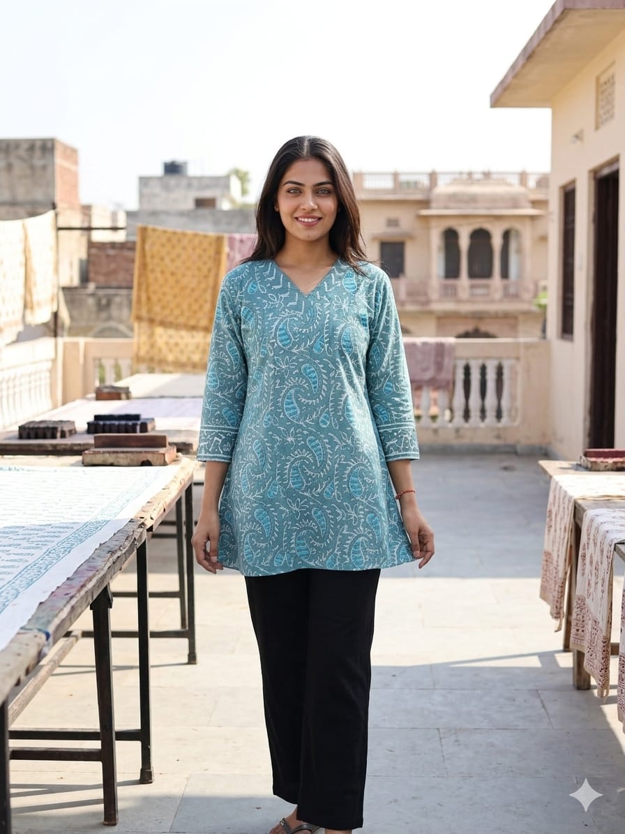 Bagru Block Printed Cotton Short Kurti