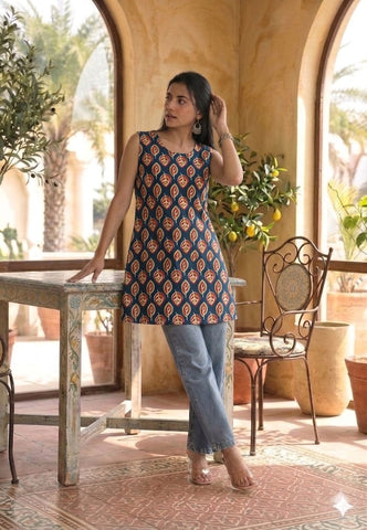 Bagru Block Printed Cotton Short Kurti