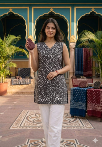 Bagru Block Printed Cotton Short Kurti