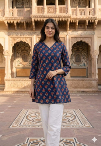 Bagru Block Printed Cotton Short Kurti