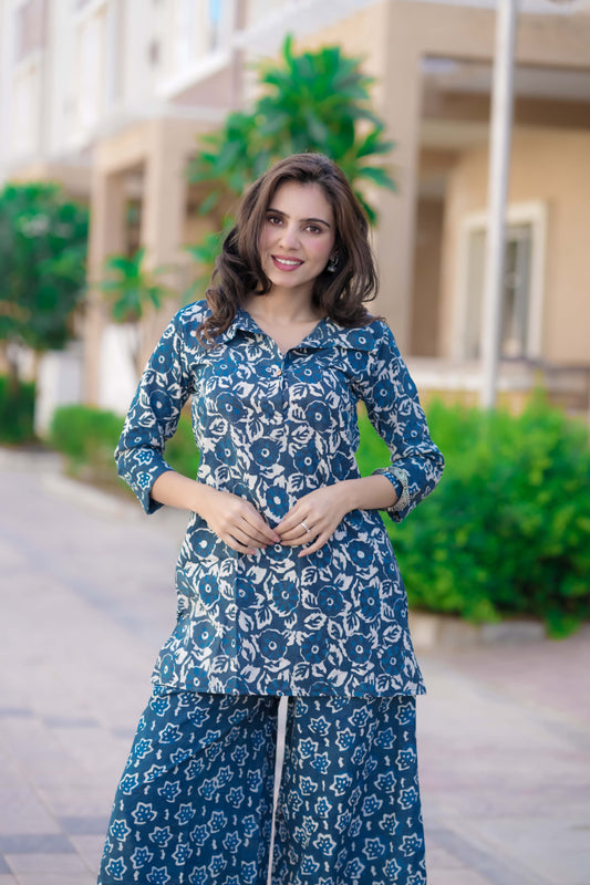 Bagru Handblock Printed Kurti Plazo