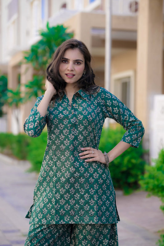 Bagru Handblock Printed Kurti Plazo