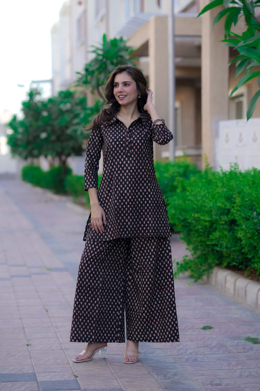 Bagru Handblock Printed Kurti Plazo