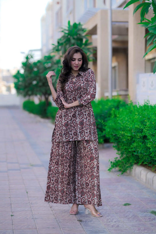 Bagru Handblock Printed Kurti Plazo