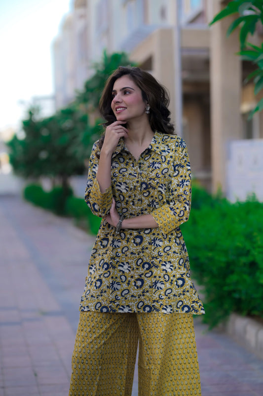 Bagru Handblock Printed Kurti Plazo