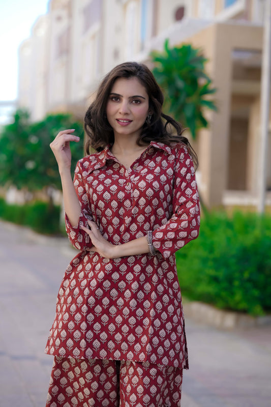 Bagru Handblock Printed Kurti Plazo