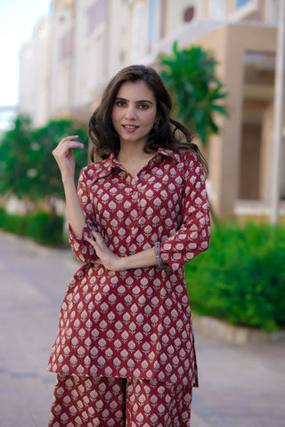 Bagru Handblock Printed Kurti Plazo