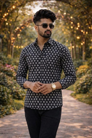 Classic Kalamkari Block Print Full Sleeves Cotton Men Shirt - Organic
