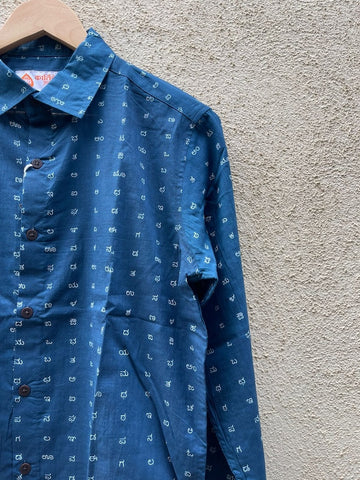 Classic Kannada Alphabets Print Cotton Men's Full Sleeve Shirt