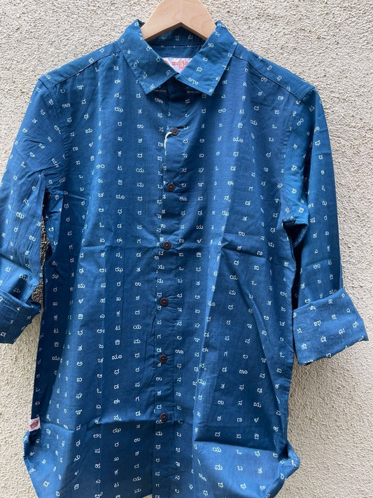 Classic Kannada Alphabets Print Cotton Men's Full Sleeve Shirt