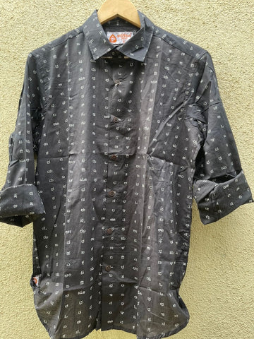 Classic Kannada Alphabets Print Cotton Men's Full Sleeve Shirt