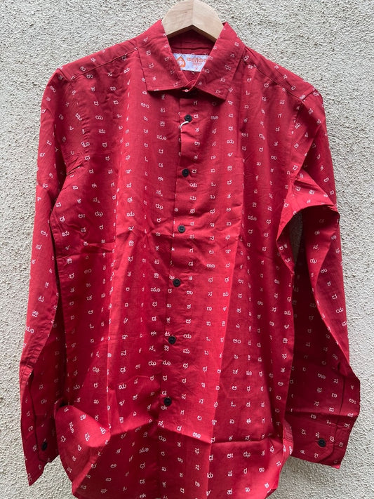 Classic Kannada Alphabets Print Cotton Men's Full Sleeve Shirt