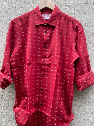 Classic Kannada Alphabets Print Cotton Men's Full Sleeve Shirt