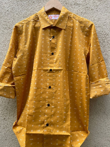 Classic Kannada Alphabets Print Cotton Men's Full Sleeve Shirt